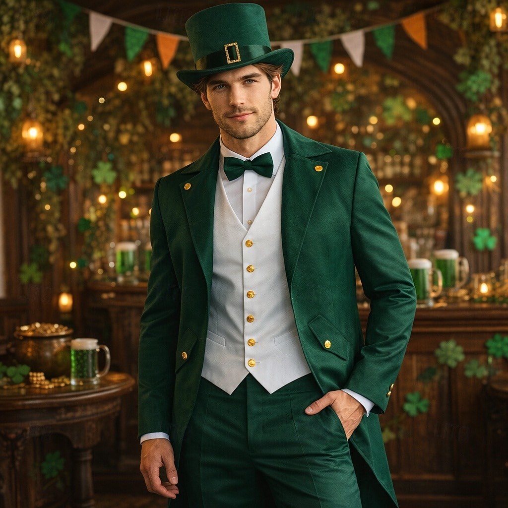 St.Patrick 2026 Retro Vintage Punk & Gothic Coat Pants Cosplay Costume Ebenezer Scrooge Dickens Vampire Elf Gentleman Fancy Dress Men's Steampunk Christmas Carnival Saint Patrick's Day Party / Evening 2026 - $68.99 –P1