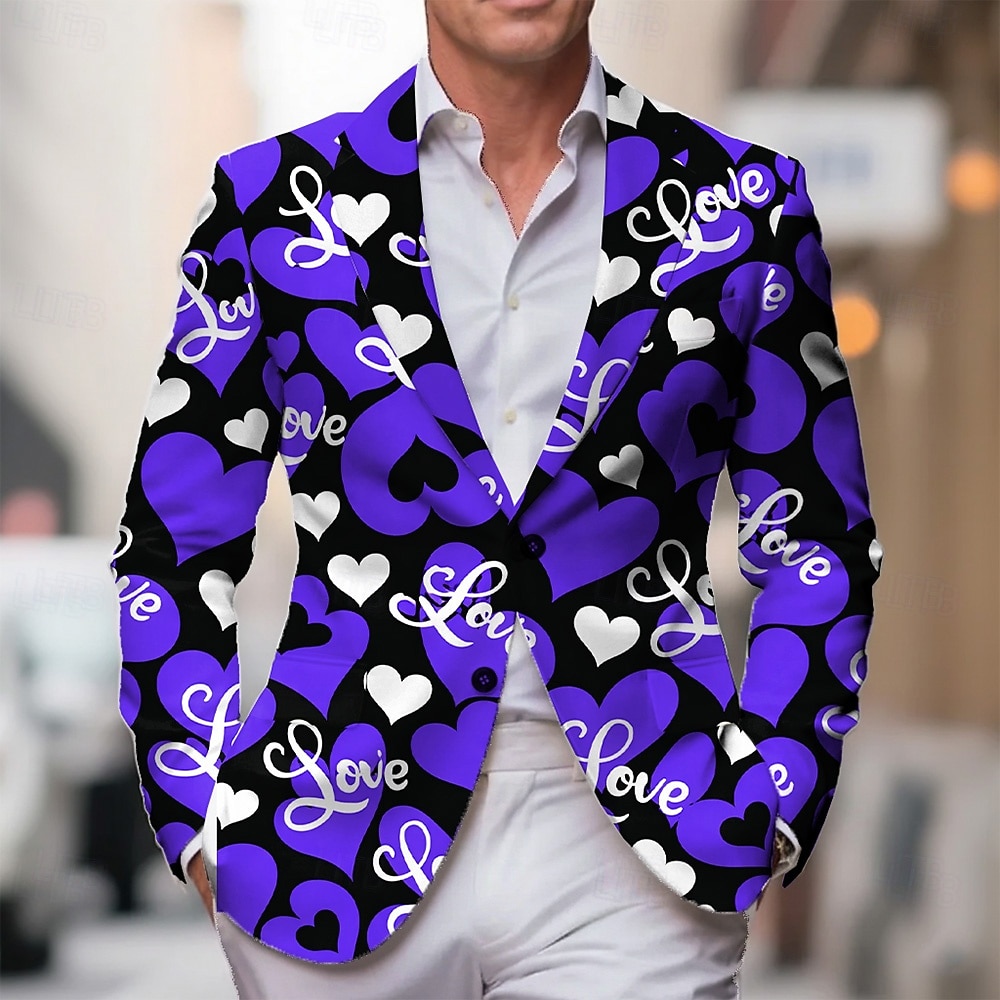 Dia dos Namorados Homens Coração Jaqueta Blazer Casaco Da Moda Confortável Respirável Artistíco Casual Traje de festa para noite Festival Bolsos Impressão 3D Botões Todas as Estações Entalhe Manga de 2026 por $85.99 –P2