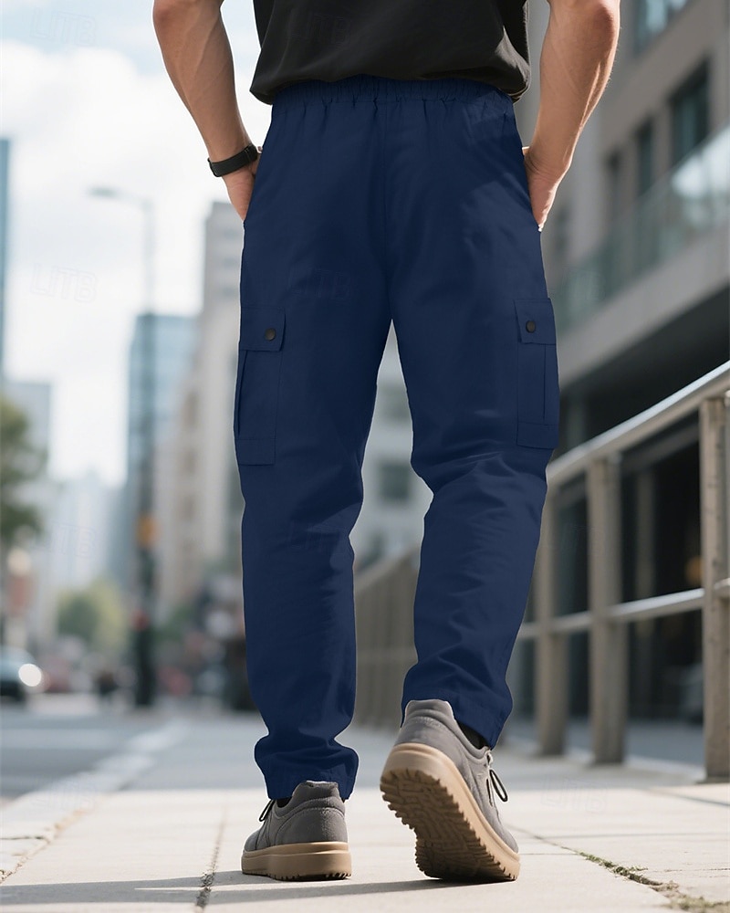 Per uomo Pantaloni Cargo Pantaloni Coulisse Elastico in vita Multi-tasche Tinta unica Antivento Comodità Quotidiano All'aperto Ferie Streetwear Elegante Nero Verde militare del 2026 a $13.49 –P18