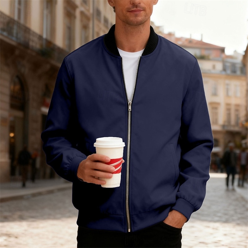 Per uomo Giacca Leggera Giubbotto bomber Giacca Casual Casuale Quotidiano Leggero Tasca Primavera Autunno Semplice Streetwear Elegante Colletto Mao Regolare Blu Nero Giallo Rosso Blu marino Giacca del 2026 a $30.99 –P26
