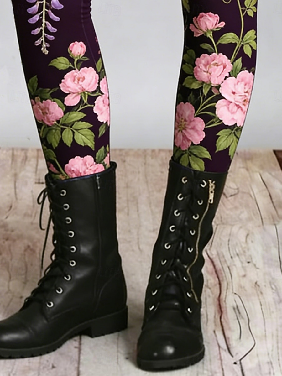 Mujer Polainas Leggings cómodos Vacaciones Casual Longitud total Alta cintura Floral Graphic Estampado Comodidad Cómodo Elástico Casual Diario Vacaciones Morado Verano Primavera Otoño Ajustado 2026 - $20.99 –P2