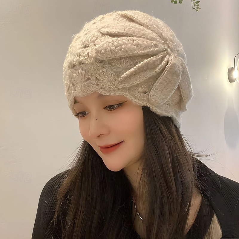 Women's Red Crochet Flower Bud Hat – Soft and Cozy Knitted Beanie for Winter, Stylish and Warm Accessory for Casual and Outdoor Activities 2026 - BHD 4.58 –P3