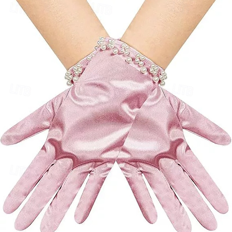 Terilene Até o Pulso Luva Elegante / à moda Com Perola Imitação / Cor Pura Luvas de Festa / Casamento de 2026 por $17.49 –P4