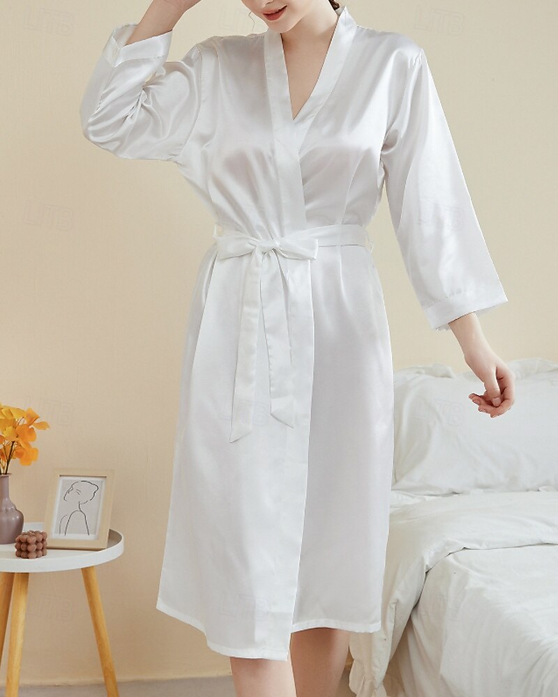Femmes Robe Occasionnel Doux Satin Couleur Unie Quotidien Maison Lit manche longue Col en V Noir Blanche Vert Claire Rose Claire bleu marine Été Printemps Coupe régulière de 2026 ? $26.99 –P1