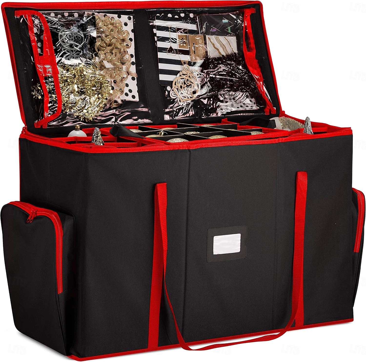 allt-i-ett förvaringslåda för julgranskulor &dekorationsbehållare - lättåtkomliga, avtagbara brickor, rymmer 73 ornament - justerbart utdrag för figurer och fickor för dekoration - svart 2026 - $80.99 –P9