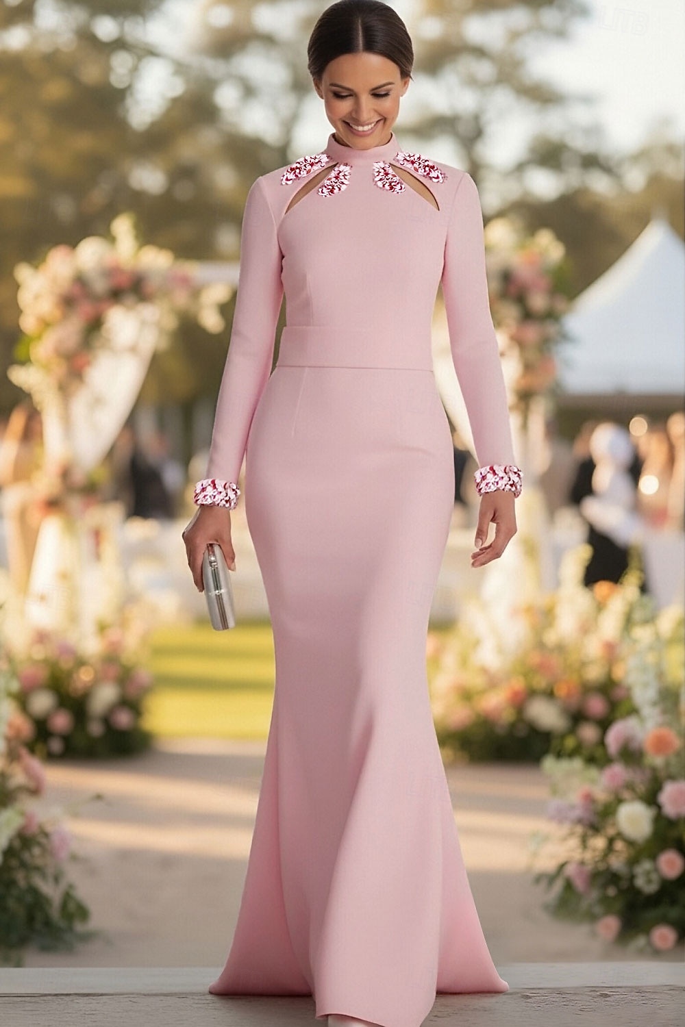 Vestido de Convidada de Casamento Sereia Trompete Cauda de Varredura Vestidos Formais Vestido de Festas Vestido da Mãe da Noiva Manga Longa Gola Alta Elegante Formal com Beading Lantejoulas de 2026 por $160.99 –P1