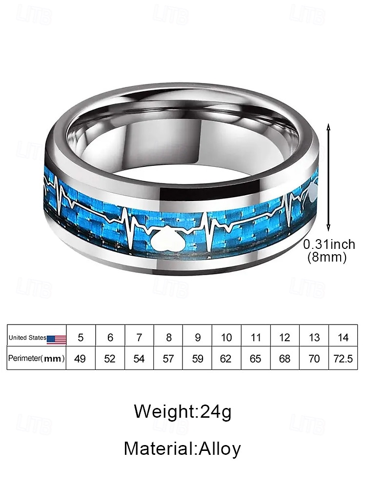 2026年 ハートビートとハートのデザインが施されたメンズステンレススチールリング。複数の色からお選びいただけます。バレンタインデーや普段使いに最適です。  コレクション – $7.99 –P9