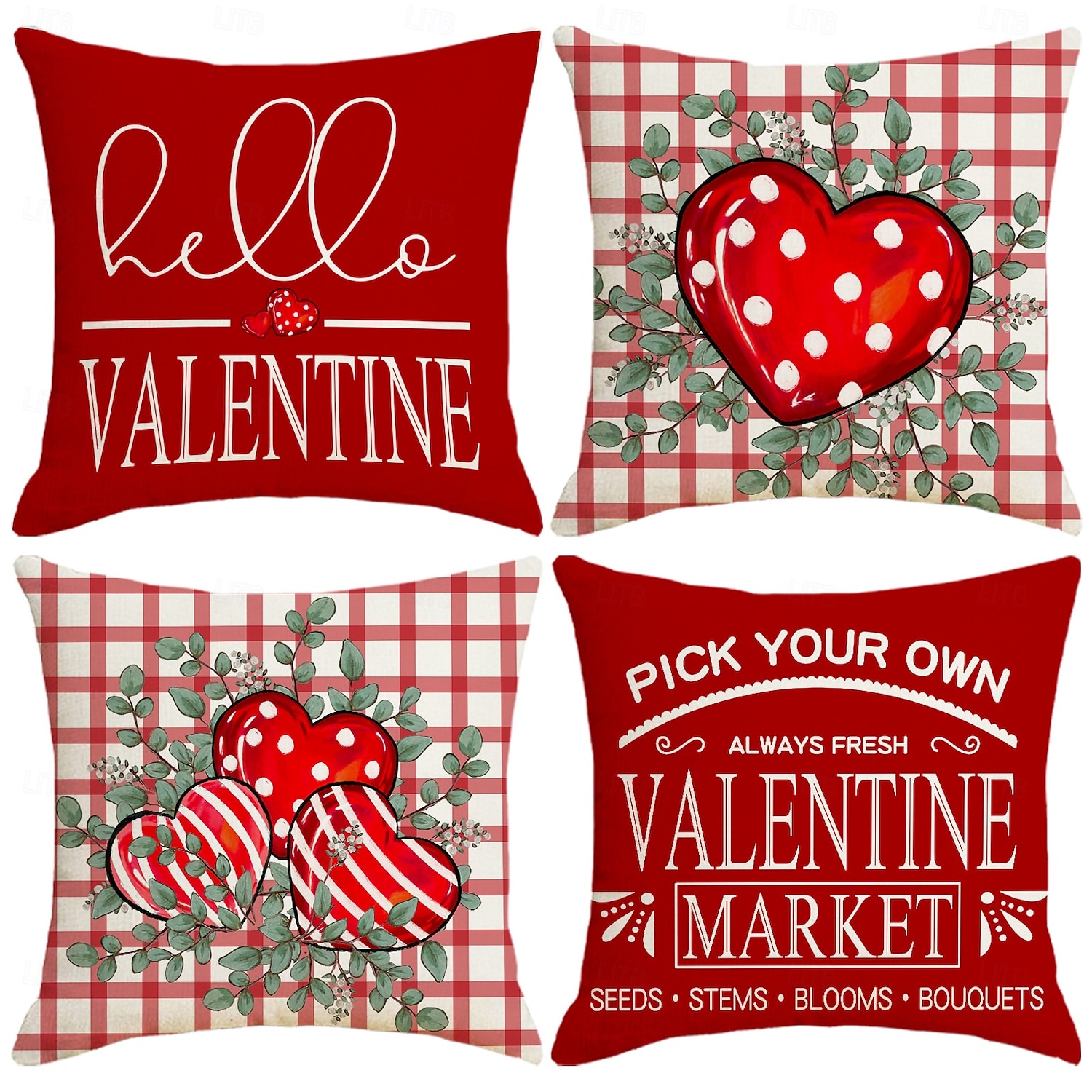 Valentine's Day Set Pillow Linen Plaid Print Heart Design Waist Cushion Decorative Throw Pillow Sofa Cover for Living Room Home Decor Bedside Cushion 2026 - $8.99 –P1