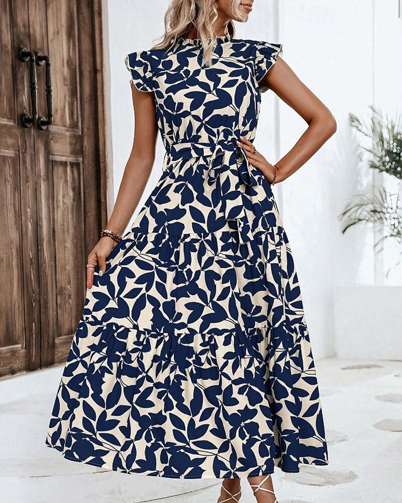 Per donna Abito Midi Abito Floreale Abito Stampato Moda Moderno All'aperto Vacanza Uscire Vestibilità comoda Floreale Senza Maniche Collo alla coreana Arancione Marrone Verde Blu scuro Estate del 2026 a $26.99 –P13