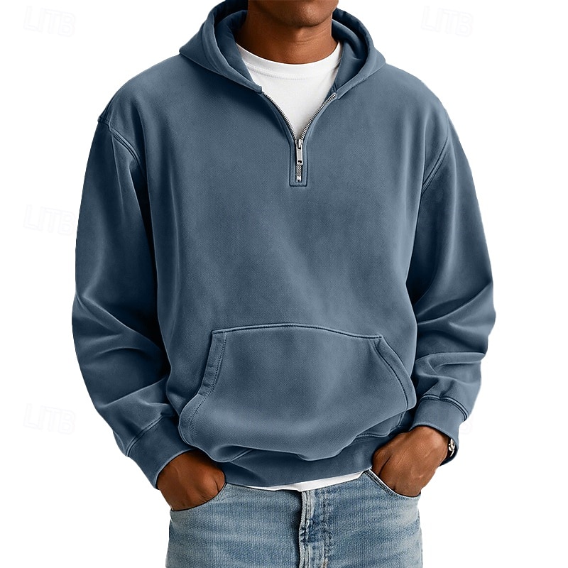 Hombre Sudadera Sudadera Con Capucha Sudadera con capucha y cremallera de un cuarto Rojo tinto Verde Claro Azul Marino Gris Claro Azul claro Con Capucha Plano Bolsillo canguro Deporte Casual Diario 2026 - $24.99 –P3