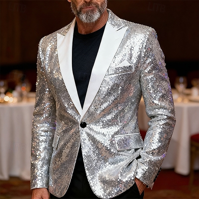 Hombre chaqueta Negocio Fiesta de Cóctel Fiesta de Boda Moda Casual Primavera & Otoño Poliéster Plano Bolsillo Botones Cómodo Botonadura Simple Chaqueta de sport Plata Negro Blanco Verde Trébol 2026 - $60.99 –P3