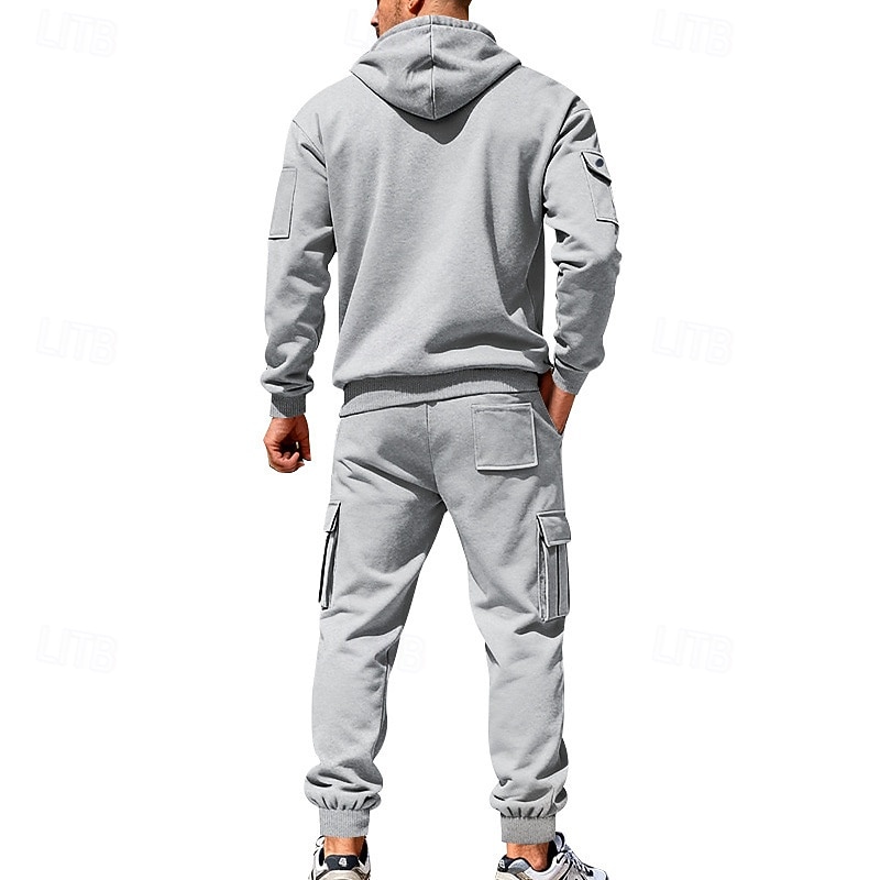 Men's Hoodie Tracksuit Hoodie & Pants Set Hoodie Daily Outdoor Vacation Daily Wear Drawstring Zip Up Plain Black Navy Blue Khaki Activewear Sports Fashion Fall 2026 - $54.99 –P19
