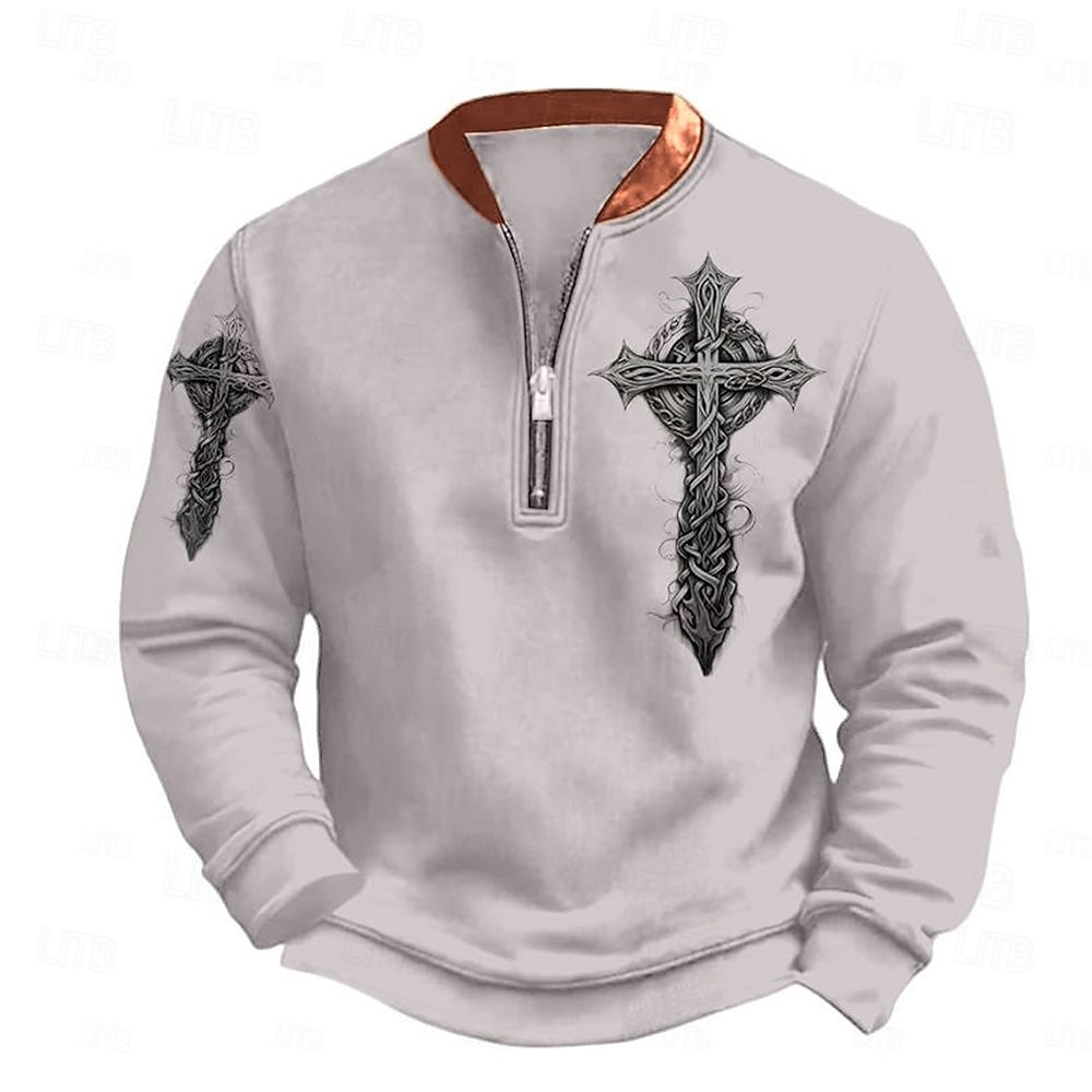 Men's Quarter Zip Sweatshirt White Gray Half Zip Cross Front Pocket Quarter Zip Daily Holiday Going out Polyester Vintage Streetwear Retro Fall Winter Clothing Apparel Hoodies Sweatshirts  2025 - $24.99 –P2