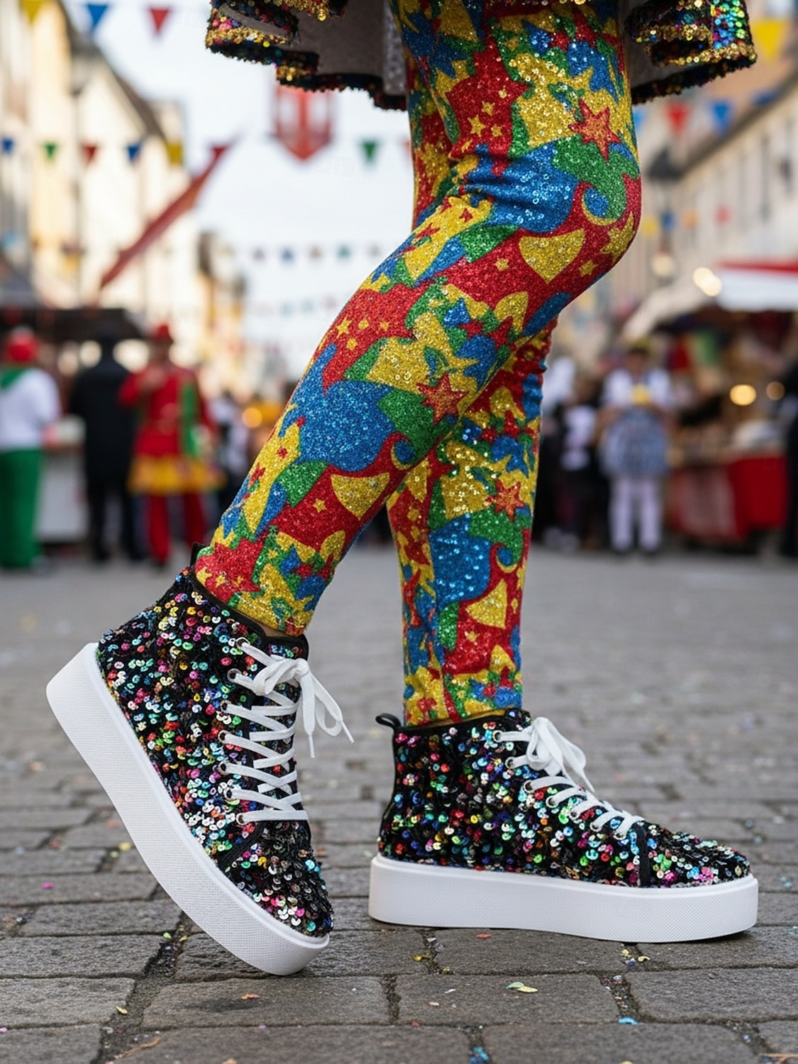 Women's Mardi Gras Black Colorful Sequin High-Top Sneakers – Trendy Festival Shoes for Carnival, Parades and Street Parties 2026 - $46.99 –P8