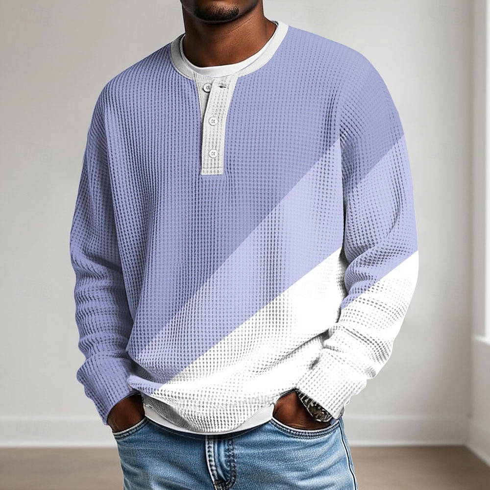 Herre Geometrisk Vaffel T-skjorte Henly-skjorte Langermet Elegant Avslappet Vår Lysegrønn Lyseblå Lilla Kakifarget Henley Henley T-skjorte 2026 - $25.99 –P2
