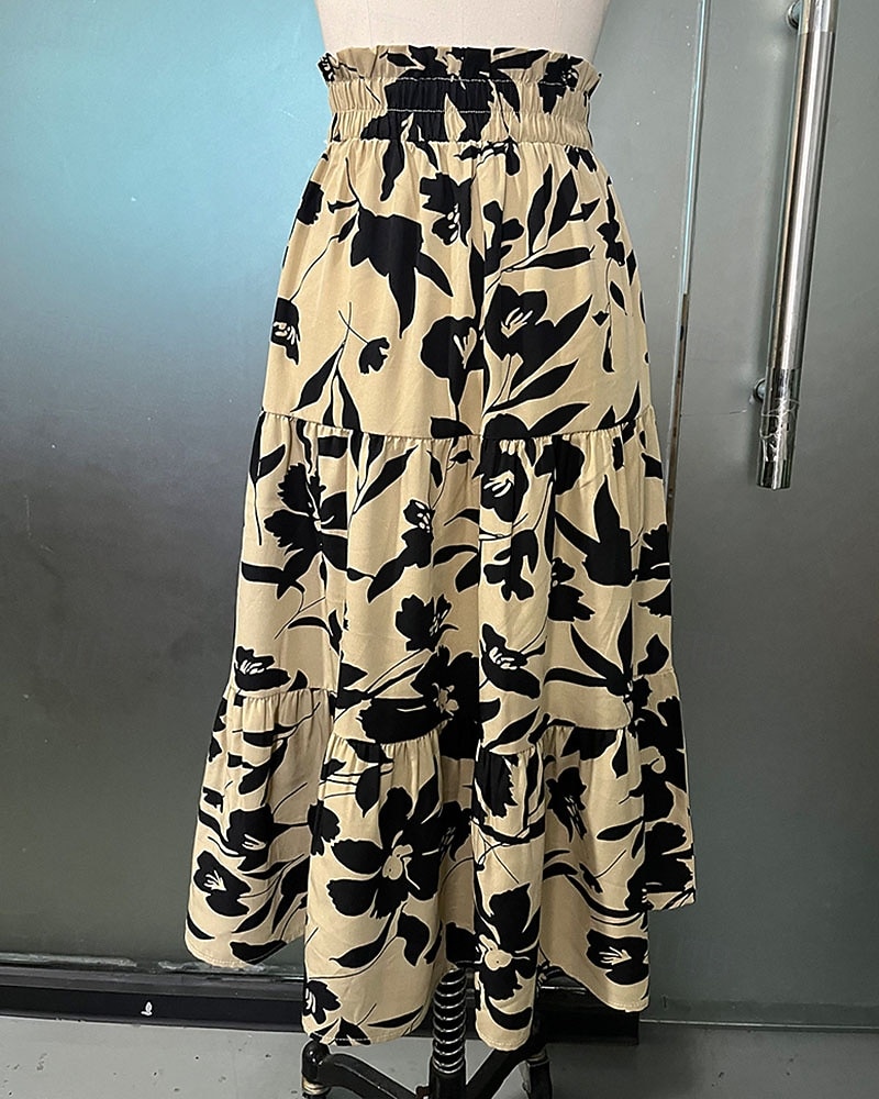 Damskie Elegancja Moda Codzienny Midi Wysoka talia Spódnice Kwiatowy Ściągana na sznurek Nadruk Średnio elastyczny Codzienny Ulica Granatowy Czerwone wino Czarny Zielony Lato 2026 - $22.99 –P4