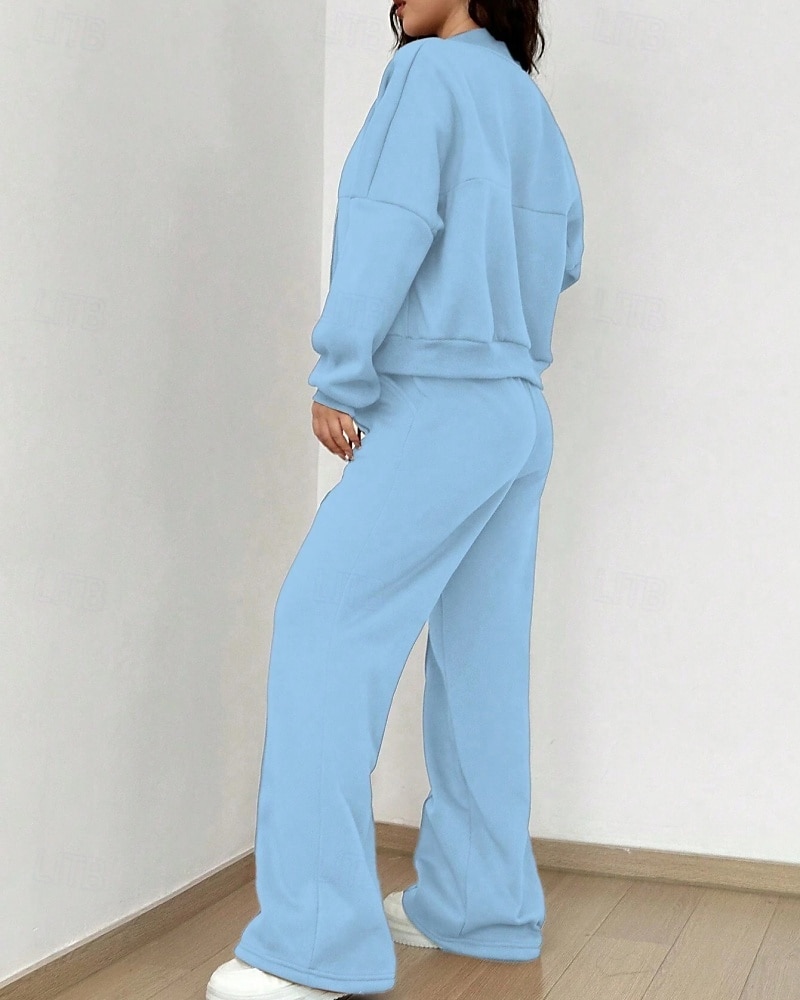 Per donna Tuta Set di Pantaloni Bolero Top Manica Lunga Collo alla coreana Tinta unica Coulisse Moda Streetwear Casuale Quotidiano All'aperto Nero Rosa Azzurro cielo Primavera Vestibilità regolare del 2026 a $49.99 –P15