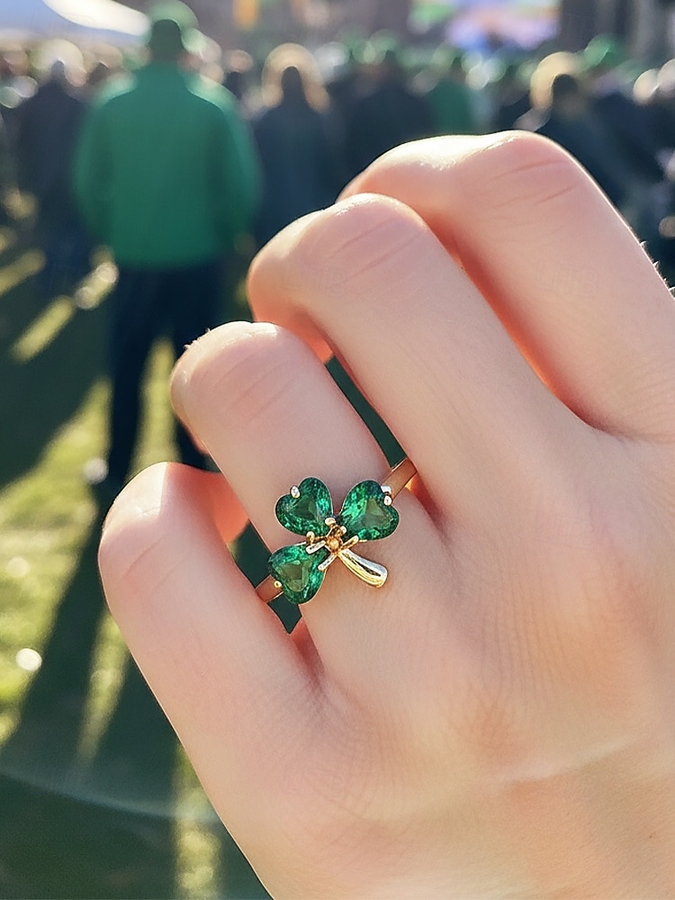 Dámský prsten s trojlístkem a jetelem ke Dni svatého Patrika, měděný materiál, elegantní šperk pro štěstí v irském stylu pro dámy, ideální pro sváteční oslavy, průvody, večírky a slavnostní nošení. 2026 - $11.99 –P1