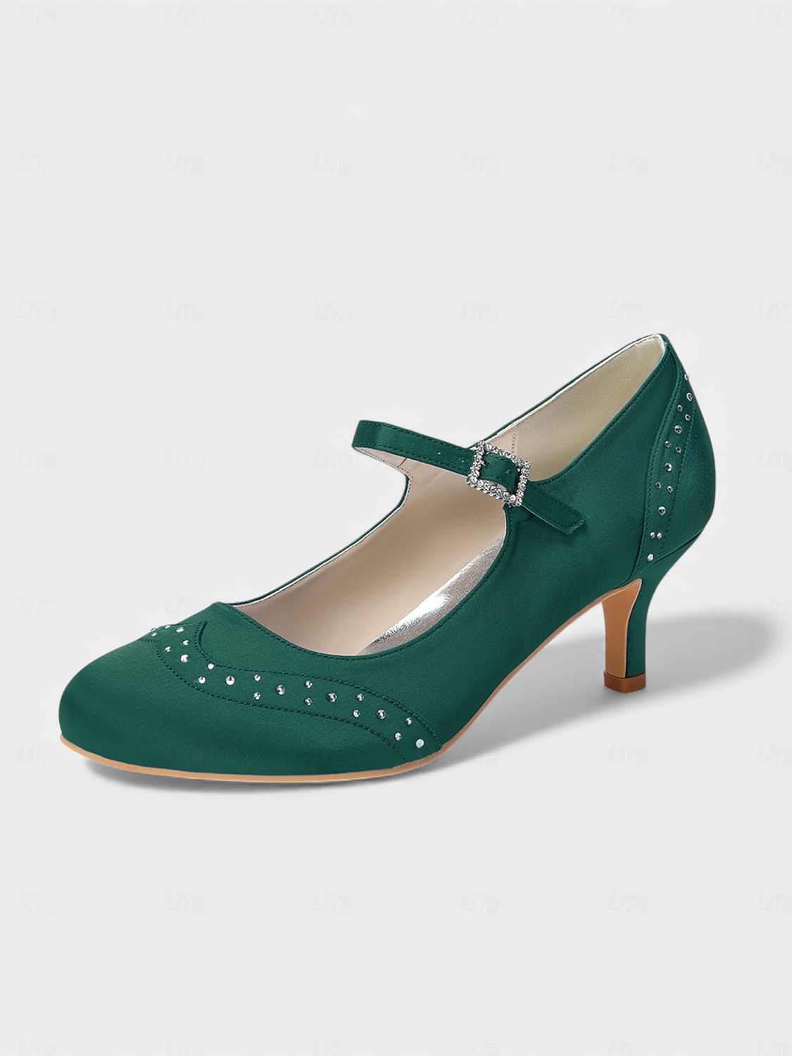 Mary Jane in raso blu navy da donna: eleganti scarpe da sposa con borchie di cristalli e tacco a gattino per la madre della sposa, cerimonie in chiesa ed eventi formali del 2026 a $79.99 –P1