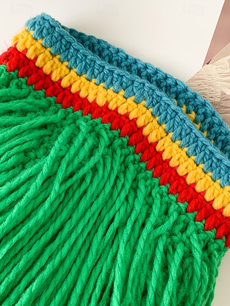 Herren-Perückenmütze aus Häkelgarn, mehrfarbiges Design mit grünen, roten und gelben Streifen, perfekt für den St. Patrick's Day und Kostümpartys 2026 - $14.99 –P7