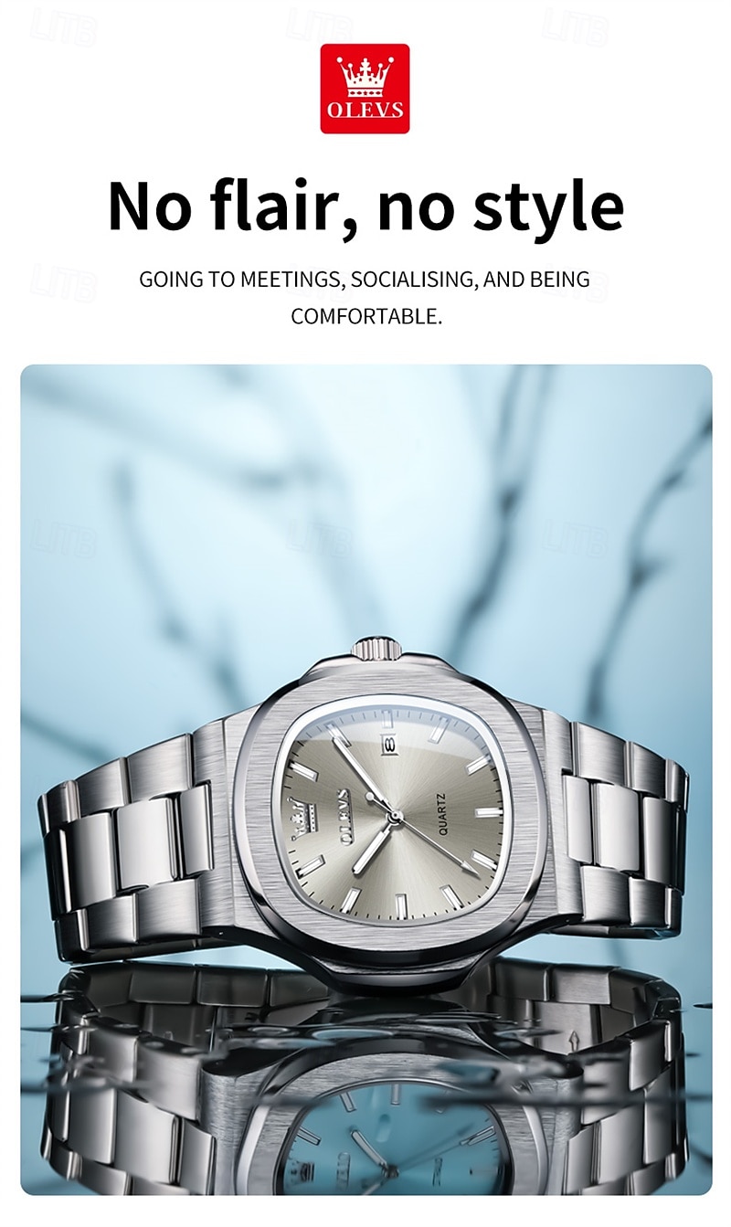Новые бизнес-часы Olevs украшены светящимися элементами и календарем квадратный наутилус водонепроницаемые спортивные модные и повседневные кварцевые наручные часы 2026 - $32.99 –P18