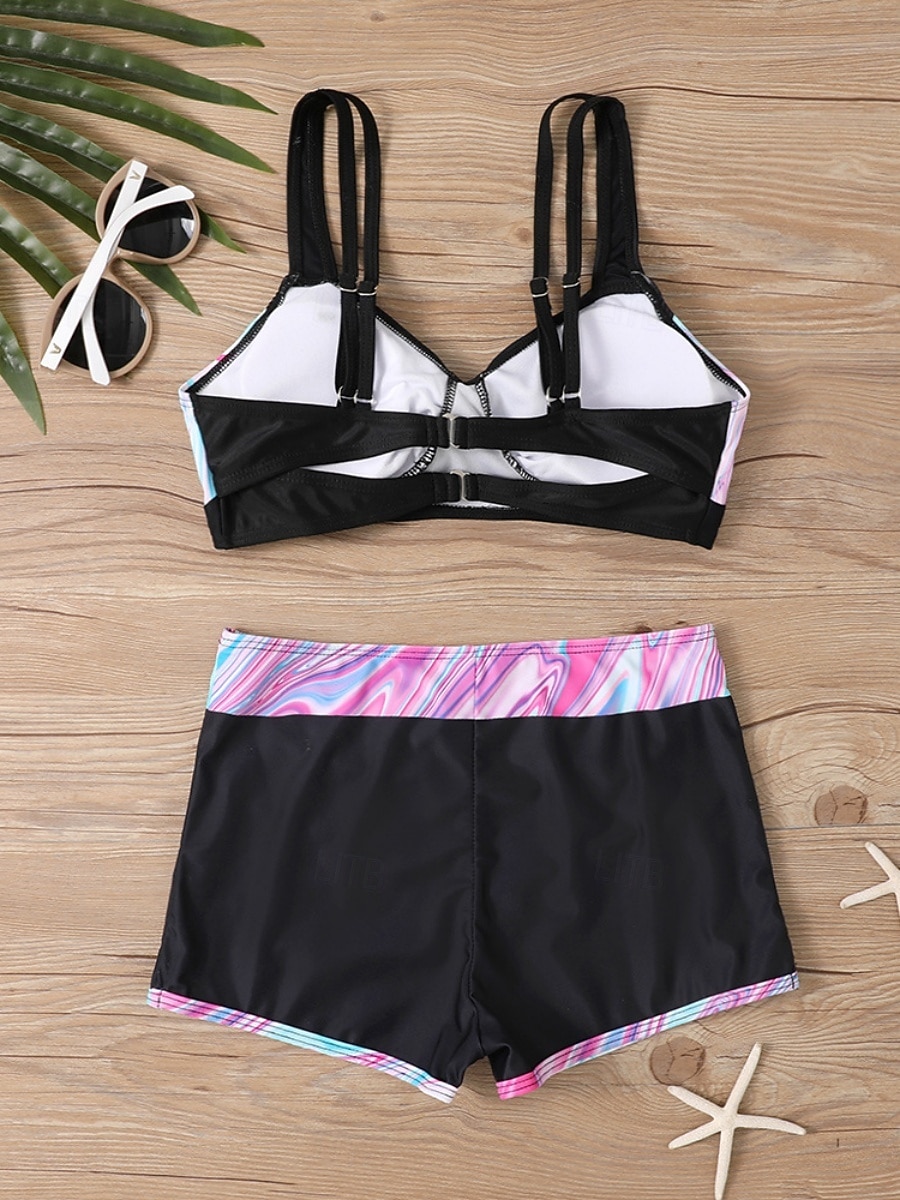 Dame Bikini 2 Delt Badedrakt Boho Shorts Slim Uten Rygg Ferie Strand Bekledning Fargeblokk Geometrisk V Hals Uten Ermer Badedrakter 2026 - $19.99 –P13