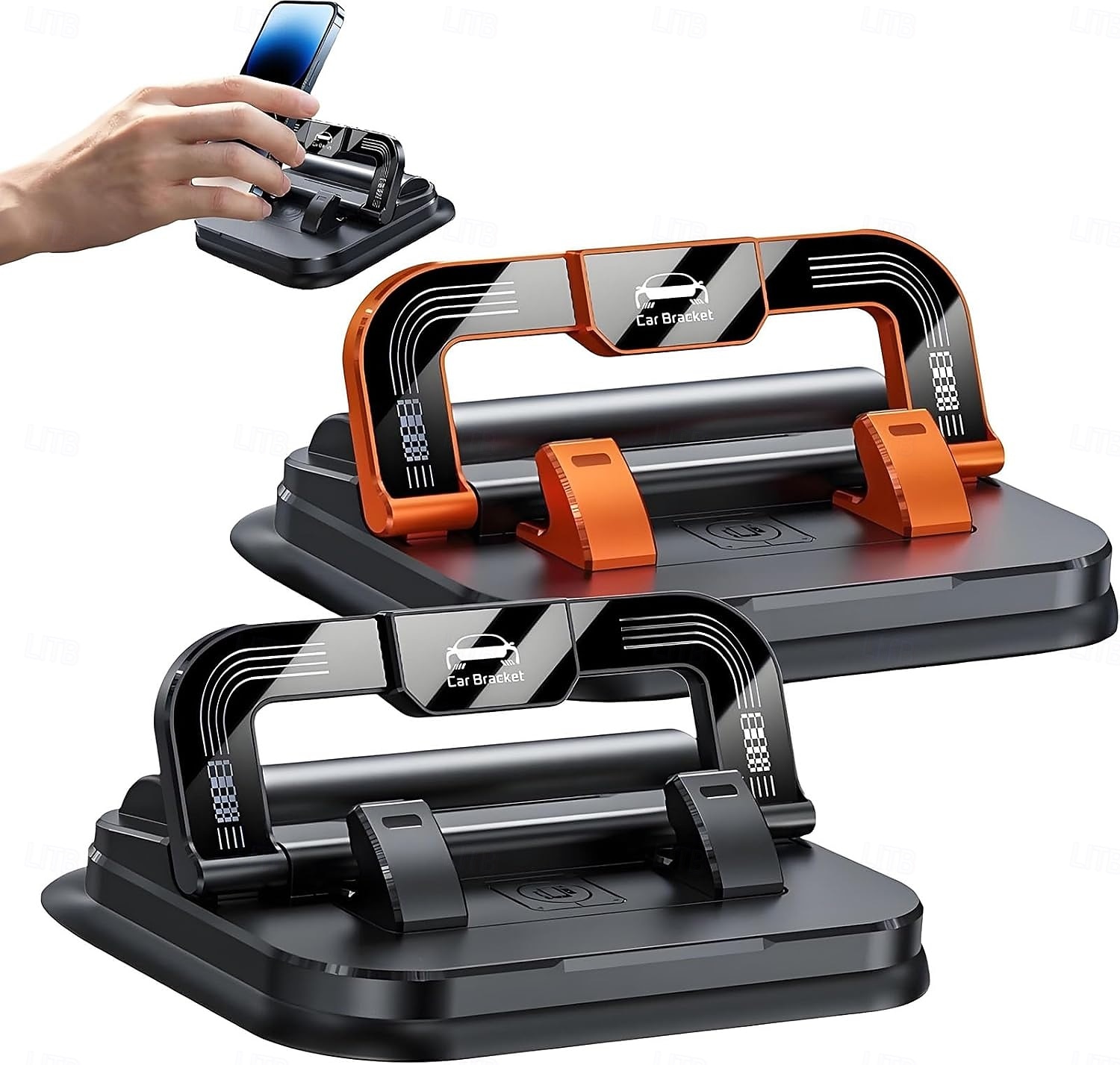 2-i-1 360° roterbar biltelefonholder med parkeringsnummerplate - sammenleggbar, justerbar sklisikker base, dashbord-/nakkestøttefeste, kompatibel med de fleste kjøretøy, biltelefonholder, biltilbehør 2026 - $11.49 –P2