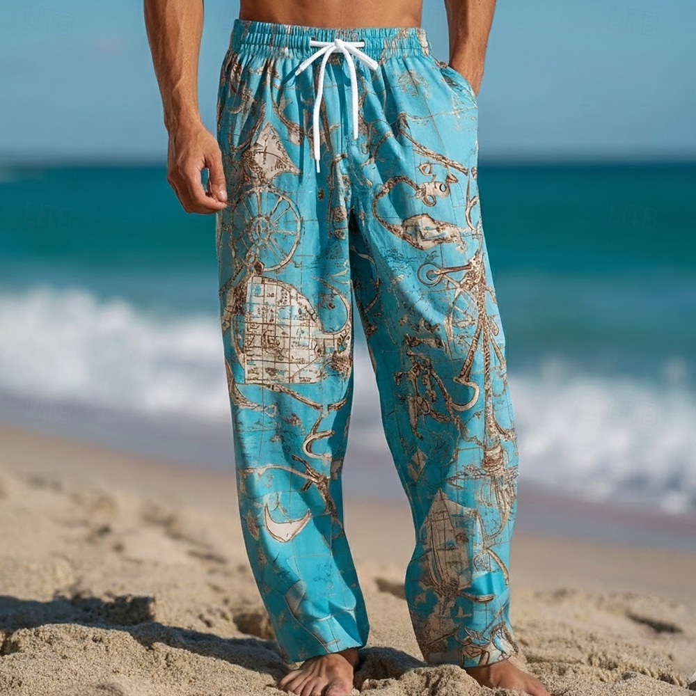 Per uomo Nautico Bussola Barca a vela Pantaloni Pantaloni casual Pantaloni Larghi Misura del girovita medio Vintage Retrò All'aperto Vacanza Abbigliamento mare Coulisse elastica in vita Pantaloni del 2026 a $27.99 –P2