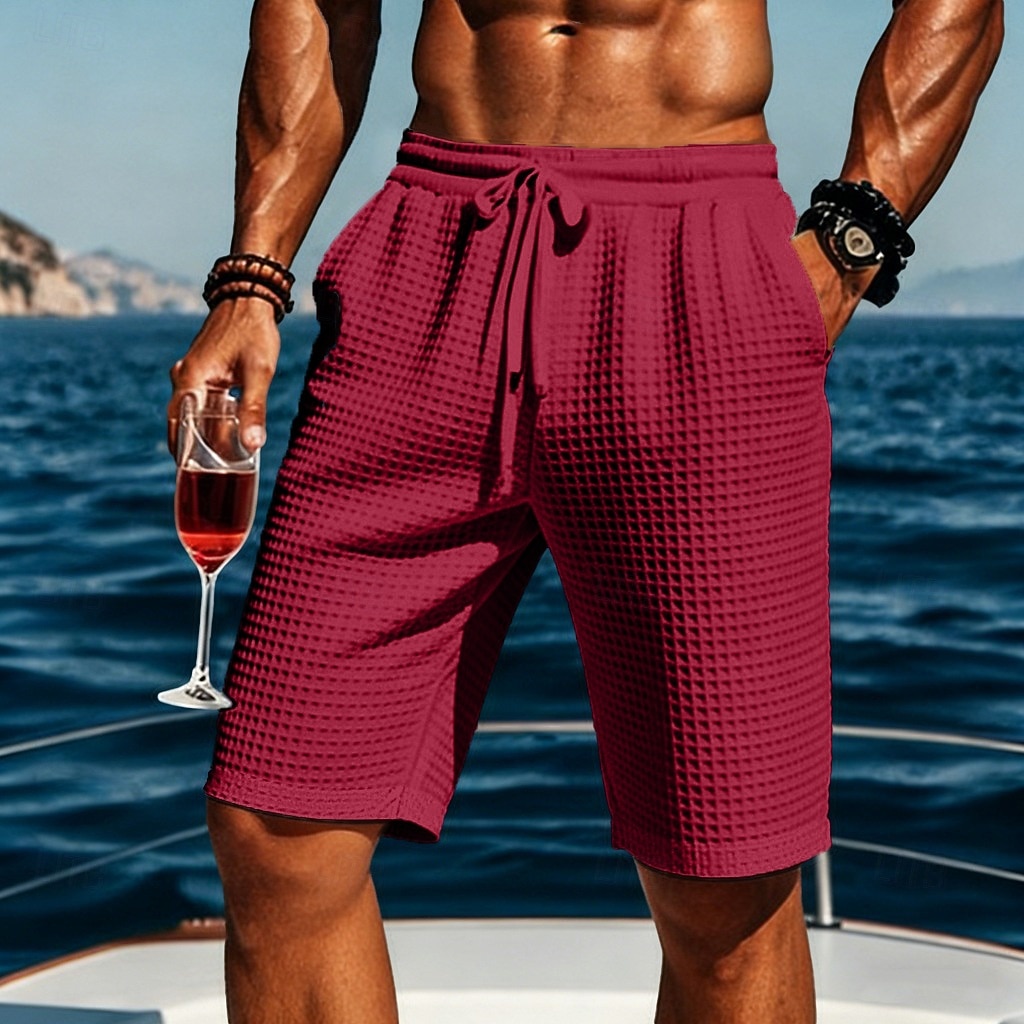 Herren Waffel-Shorts Shorts Bermudashorts Strandshorts Kordelzug Elastischer Bund Einfach Komfort Sport Kurz Täglich Outdoor Urlaub Urlaub Klassicher Stil Blau Schwarz Dehnbar 2026 - $21.99 –P7