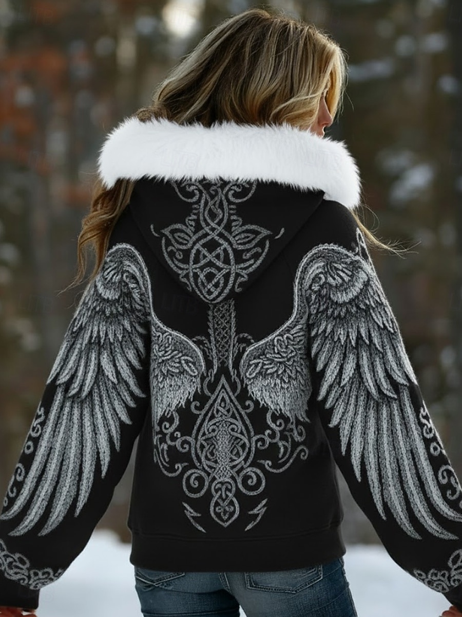 Per donna Felpe con cappuccio Grafico Animale Western Etnico Casual Manica Lunga Con Cappuccio Top Regolari Casuale Streetwear Nero Bianco Autunno del 2026 a $41.99 –P2