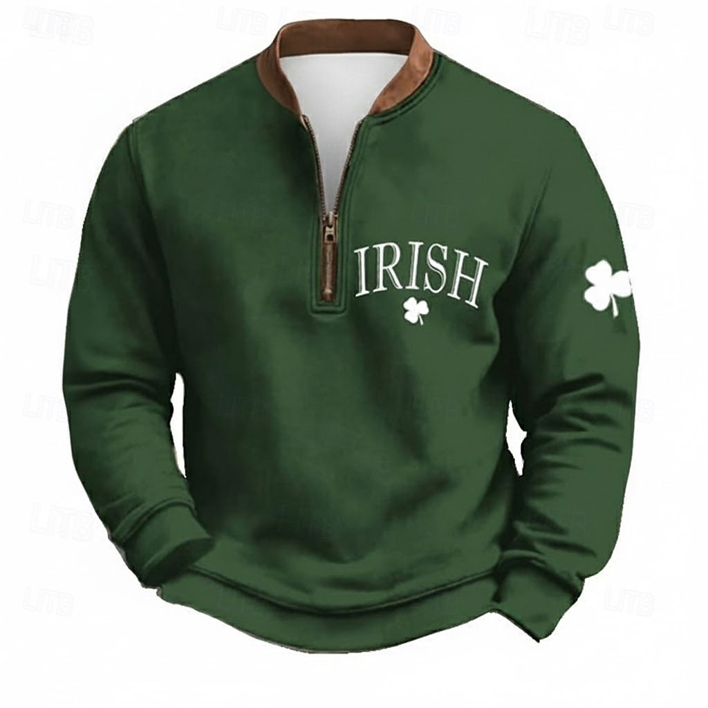 St. Patrick's Day Men's Shamrock St. Paddy's Day Sweatshirt Sweatshirt Fashion Streetwear Daily Classic Long Sleeve Quarter Zip Outdoor Going out Festival Dark Green Green Army Green Printing Spring 2026 - $28.99 –P2