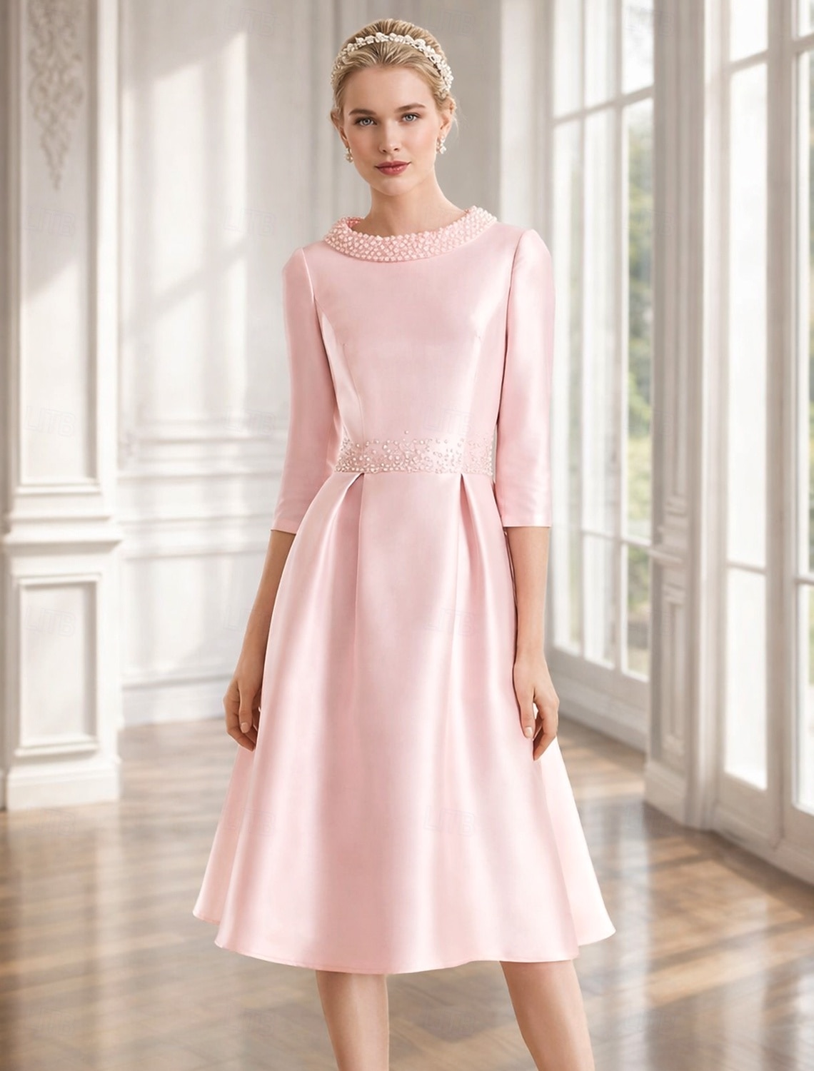 A-Line Knee Length Party Dress Cocktail Dress Wedding Guest Dress Mother of the Bride Dress Half Sleeve Jewel Neck Elegant Wedding Guest Wedding Party Satin with Beading 2026 - kr.1289 A-Line Knee Length Party Dress Cocktail Dress Wedding Guest Dress Mother of the Bride Dress Half Sleeve Jewel Neck Elegant Wedding Guest Wedding Party Satin with Beading 2026 - kr.1289