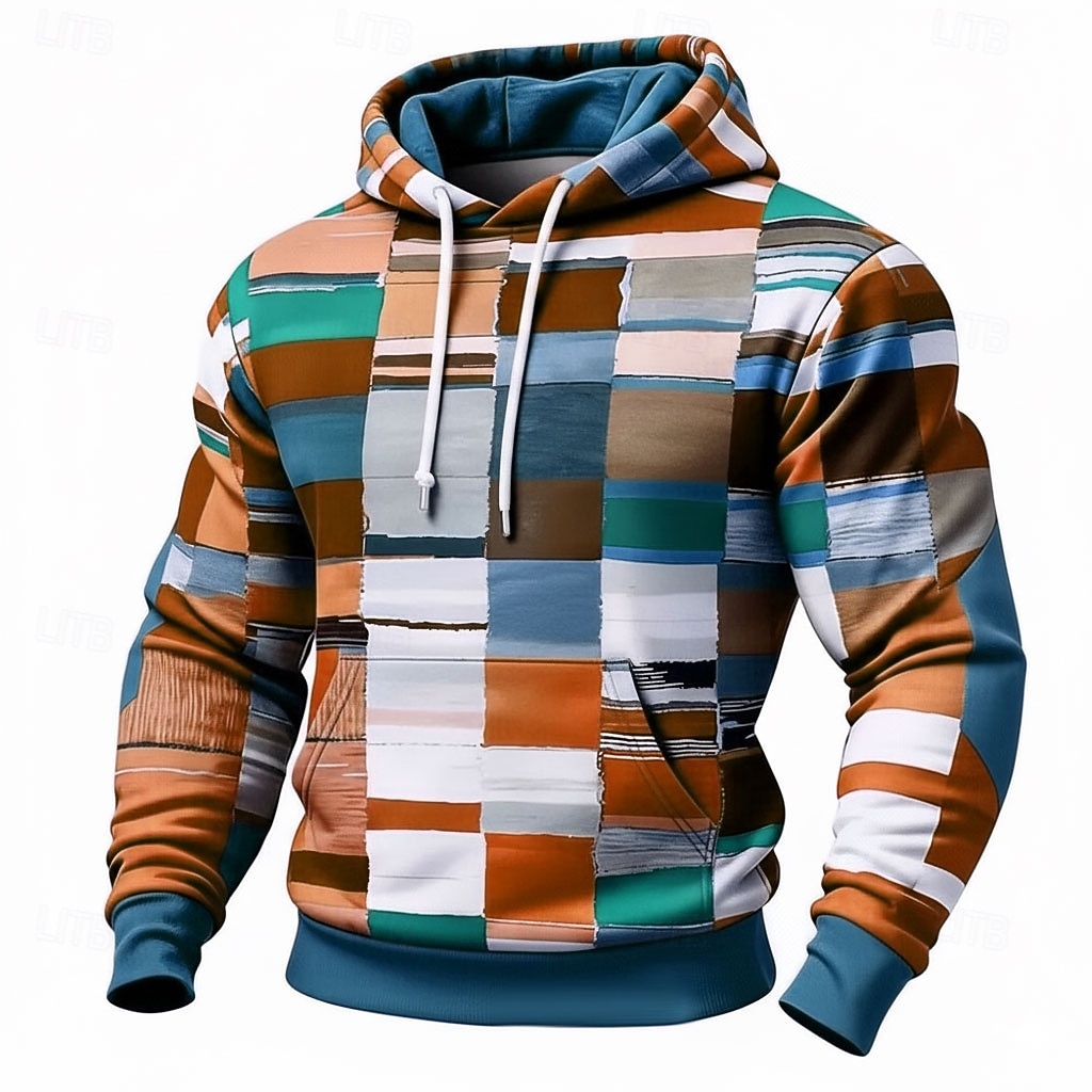 Herren Geometrisch Karomuster Kapuzensweatshirt Pullover Mode Täglich Langarm Rundhalsausschnitt Heim Streetwear Party Blau Braun Grün Khaki Kordelzug Herbst Winter Designer S M L XL XXL XXXL 2026 - $32.99 –P4