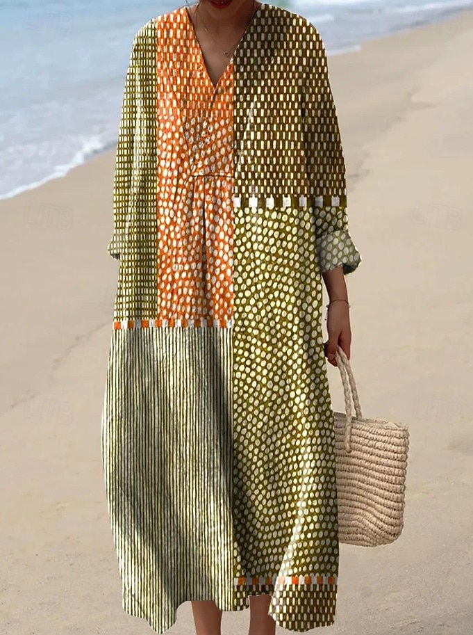 Női Maxiruha Váltó ruha Nyári ruha Szabadság Alkalmi Tengerpart Alkalmi Laza öltözet Grafika Mértani Absztrakt Hosszú ujj V-alakú Világossárga Arcpír rózsaszín Világosbarna Nyár Tavasz 2026 - $41.99 –P3