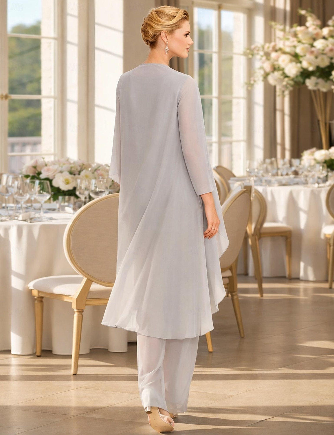 Traje de pantalón Traje de 3 piezas Hasta el Suelo Vestido de Madrina Sin Mangas Barco de cuello Elegante Talla Grande Bolero incluido Invitado a la boda Gasa Vestidos de chaqueta con Un Color 2026 - $137.99 –P2
