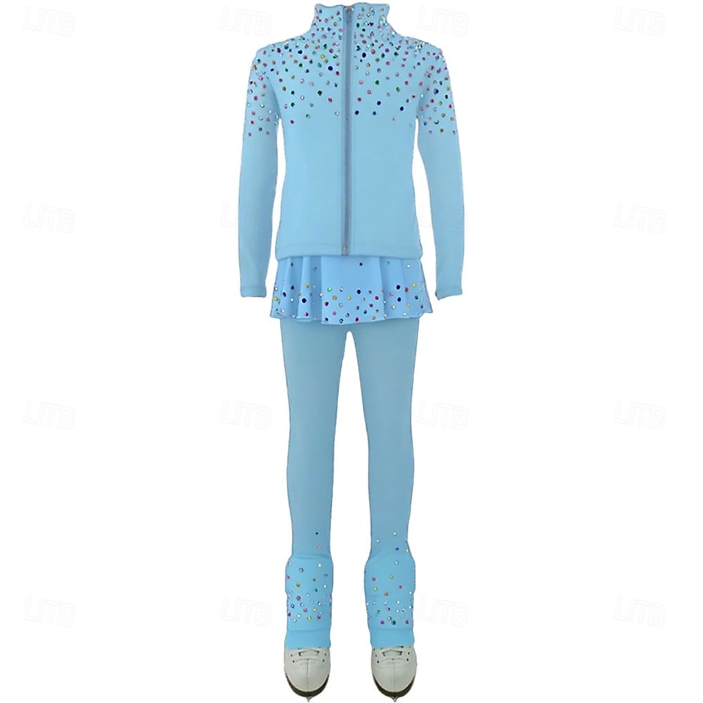 Eiskunstlaufjacke mit Hose, Damen- und Mädchen-Eiskunstlaufbekleidung, blau, dehnbar, Trainings- und Wettkampfbekleidung, wärmend, mit Kristall-/Strasssteinen, langärmlig, Eiskunstlauf 2026 - $182.99 –P3