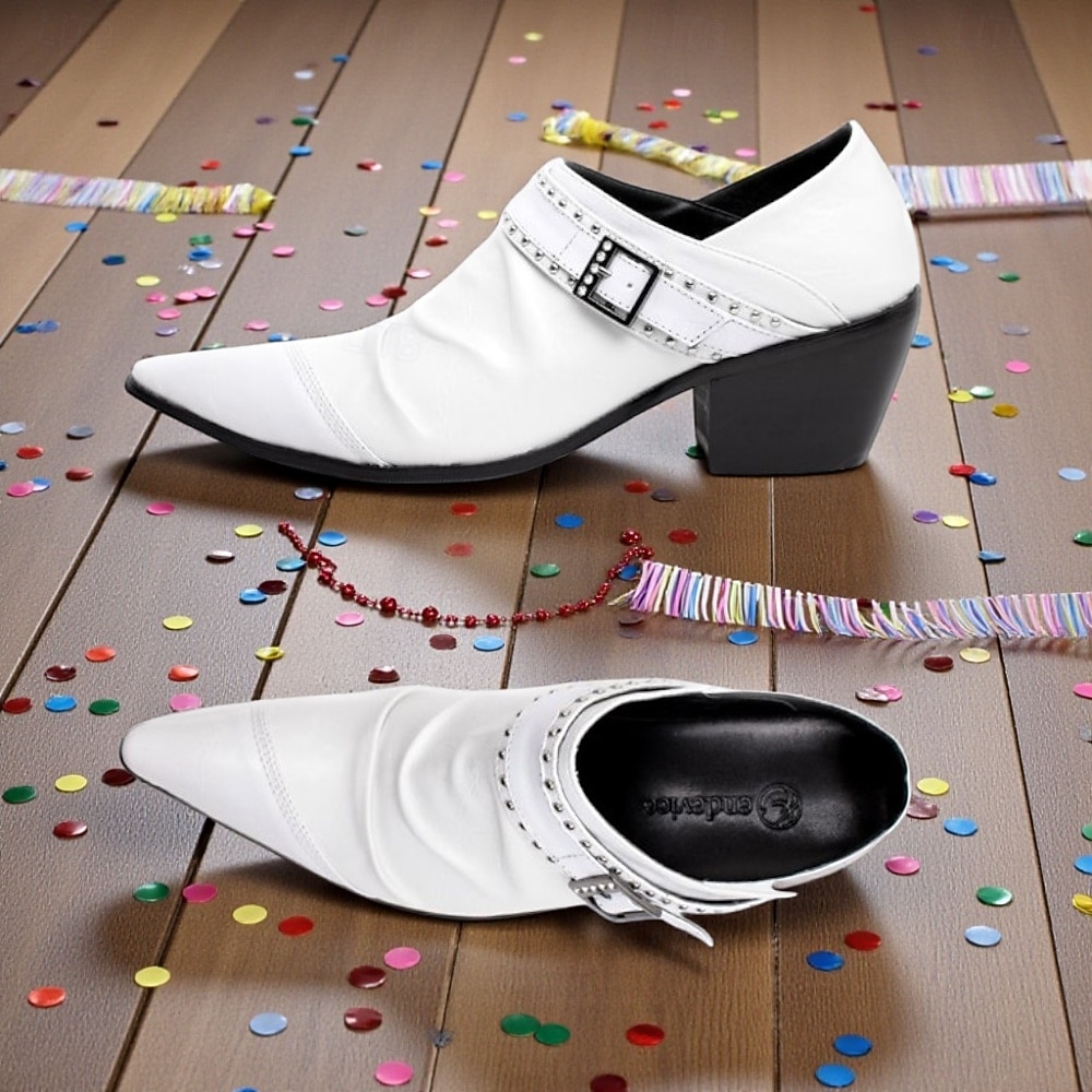Sapatos de Salto Pretos Masculinos de Mardi Gras com Bico Pontudo e Fivela com Studs Moda Tendência para Carnaval Festas e Eventos Noturnos de 2026 por $94.99 –P4