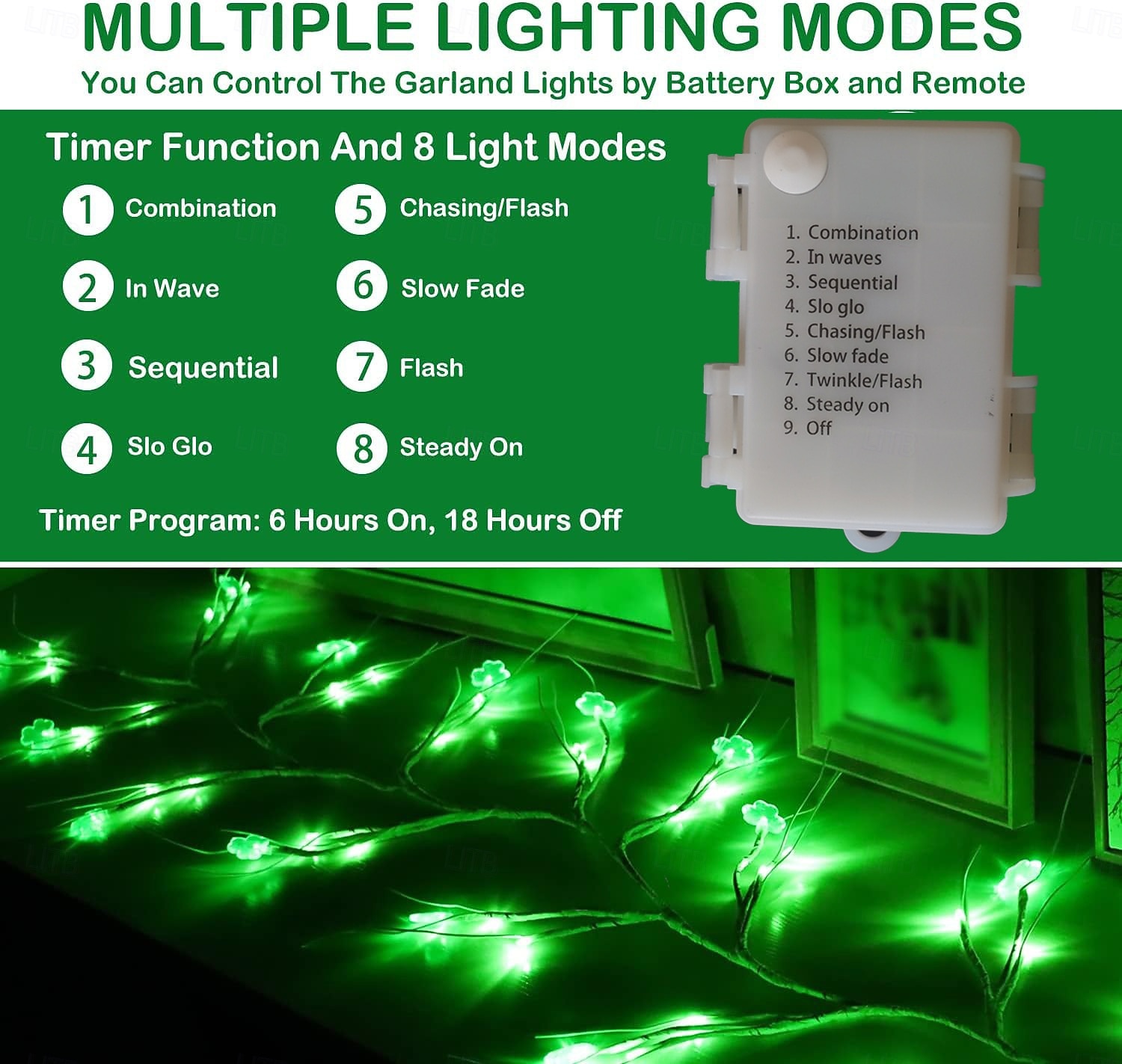 2026年 聖パトリックの日、アイリッシュクローバーライト（1.8m、45LED、AAA8電池ボックス付き）、屋内、寝室、リビングルーム、ダイニングルーム、パーティー、お祭りの雰囲気作り、装飾小道具  コレクション – $23.99 –P4