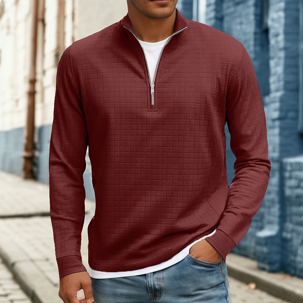 Herre Vaffel T-skjorte T skjorte Kvart glidelås-t-skjorte Langermet Høy krage Høst Vinter Vår & Vinter Helfarge Med Tekstur Strikketøy Daglig Fritid Ta igjen glidelåsen Varm Avslappet Daglig utendørs 2026 - $22.99 –P8