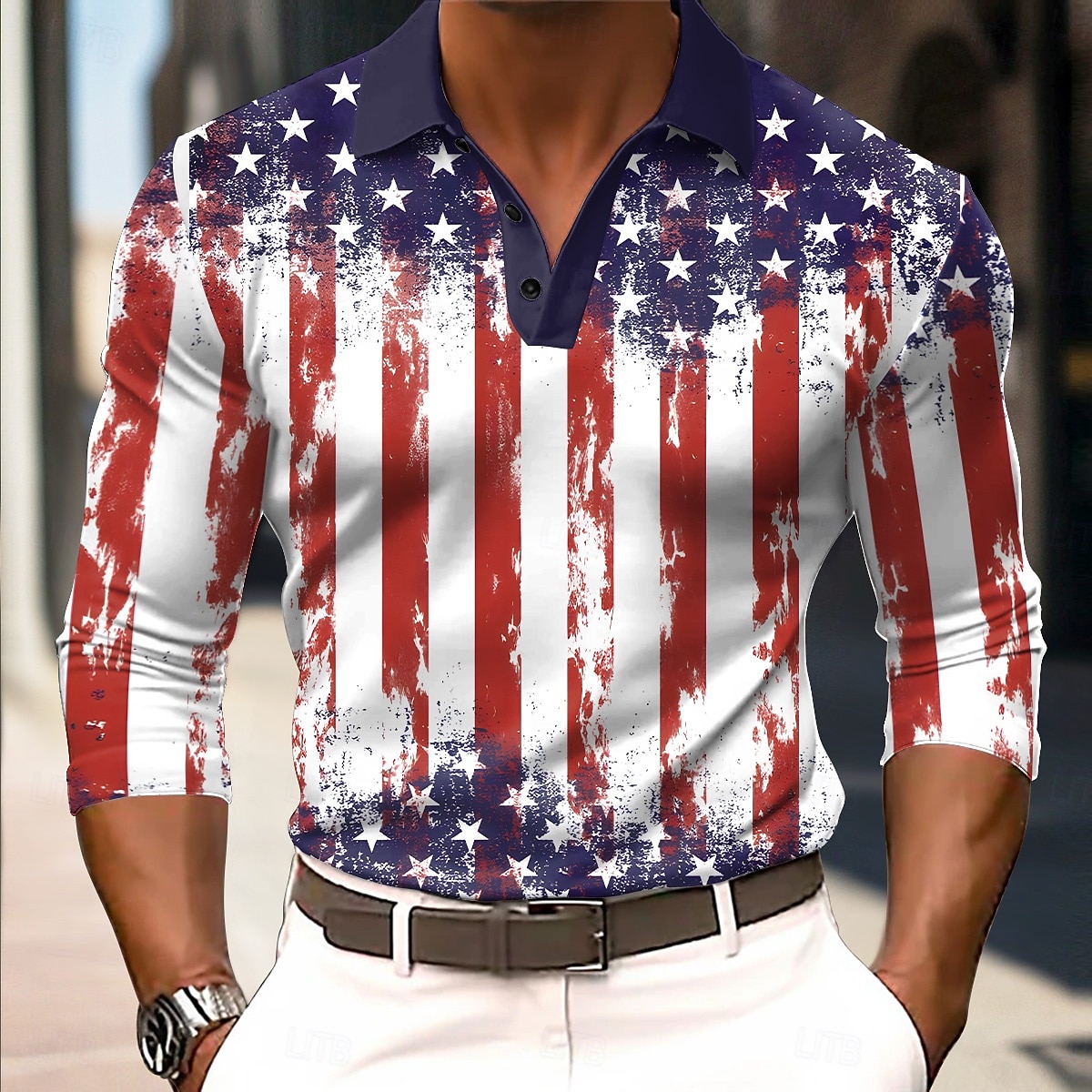 4 juli 2026 250e Voor heren Amerikaanse Amerikaanse vlag Polo Lange mouw Poloshirt Overhemden met kraag Casual Vuosipäivä Alledaagse kleding Festivalkleding 3D-afdrukken Knop Herfst winter Lente 2026 - $22.99 –P1