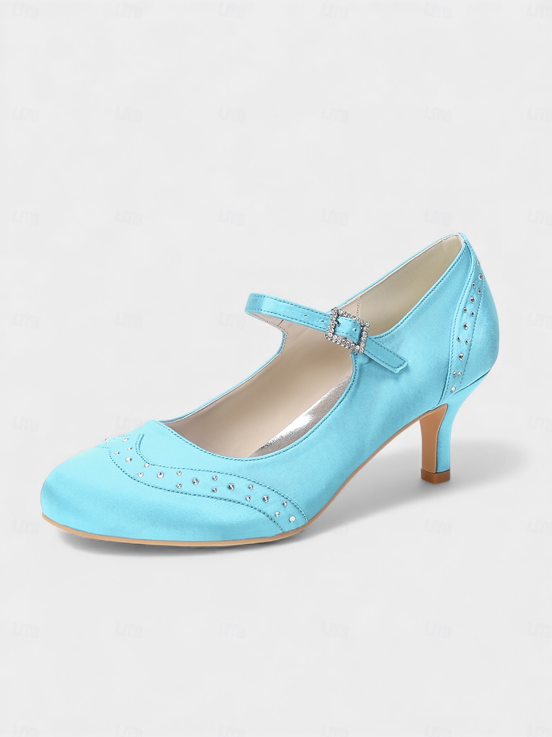 Mary Jane in raso blu navy da donna: eleganti scarpe da sposa con borchie di cristalli e tacco a gattino per la madre della sposa, cerimonie in chiesa ed eventi formali del 2026 a $79.99 –P14
