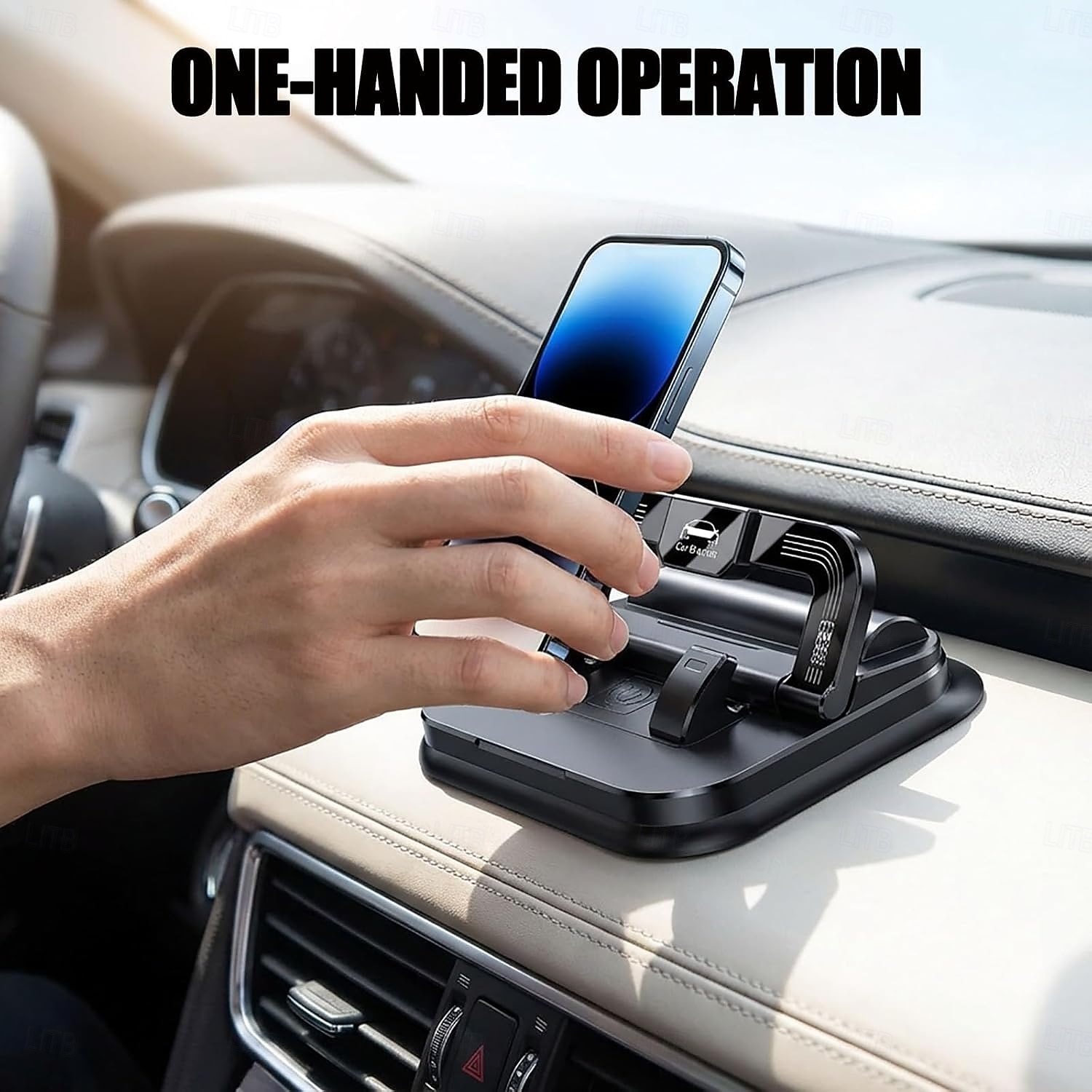 2-i-1 360° roterbar biltelefonholder med parkeringsnummerplate - sammenleggbar, justerbar sklisikker base, dashbord-/nakkestøttefeste, kompatibel med de fleste kjøretøy, biltelefonholder, biltilbehør 2026 - $11.49 –P11