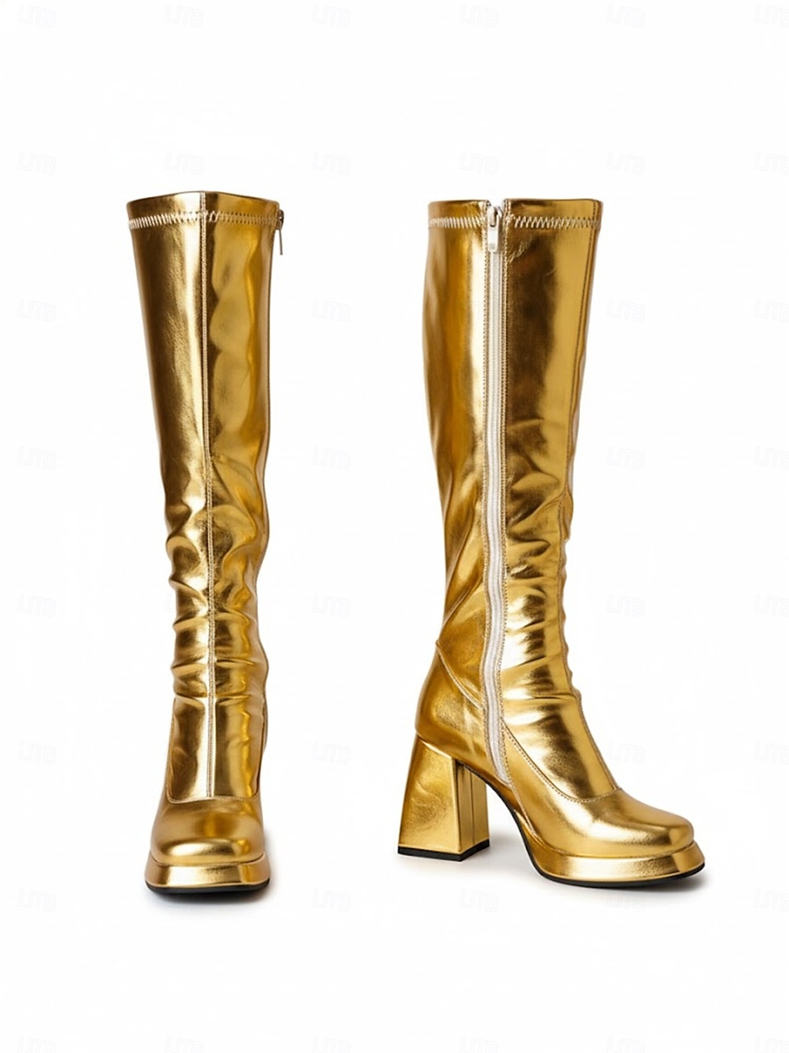 Bottes métalliques argentées jusqu'aux genoux avec talon bloc pour femmes Mardi Gras – Style rétro années 70 pour carnaval fêtes et événements costumés de 2026 ? $79.99 –P4