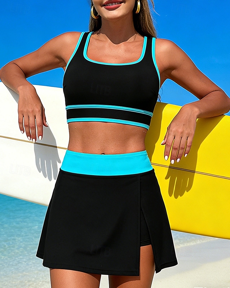 Damskie Tankini 2-częściowa Stroje kąpielowe Blokowanie kolorów Elastyczny Bez rękawów Kąpielówki Surfing Nurkowanie z rurką Pływacki Lato 2026 - $28.99 –P1