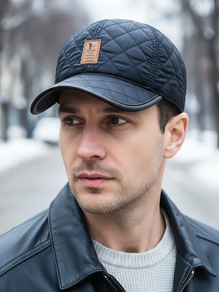 Pánská baseballová čepice z umělé kůže se skládacími klapkami na uši, dostupná v několika barvách, ideální do chladného počasí a na běžné nošení 2026 - $11.99 –P1