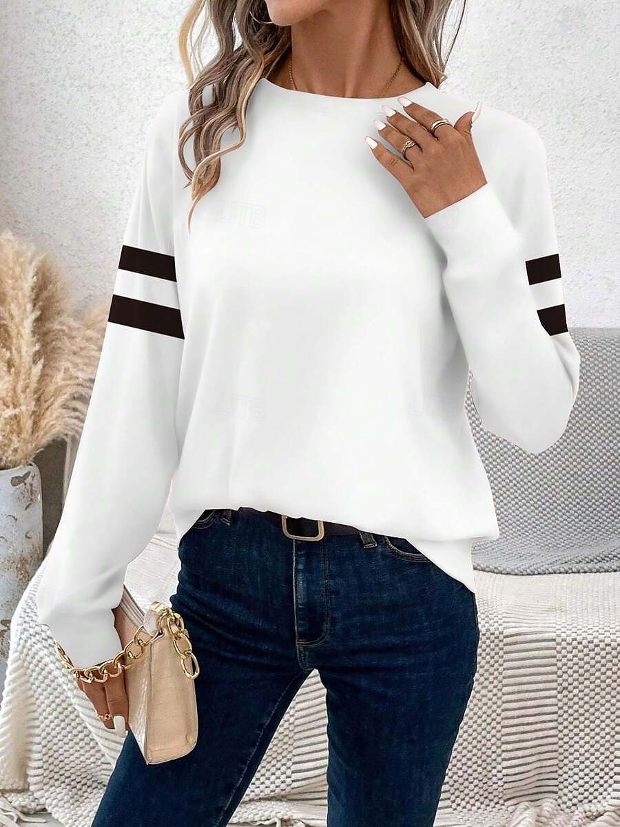 Per donna Maglietta Stampato Grafico A righe Moda Casual Manica Lunga Girocollo Top Regolari Quotidiano Weekend Nero Bianco Estate Primavera Autunno del 2026 a $24.99 –P1