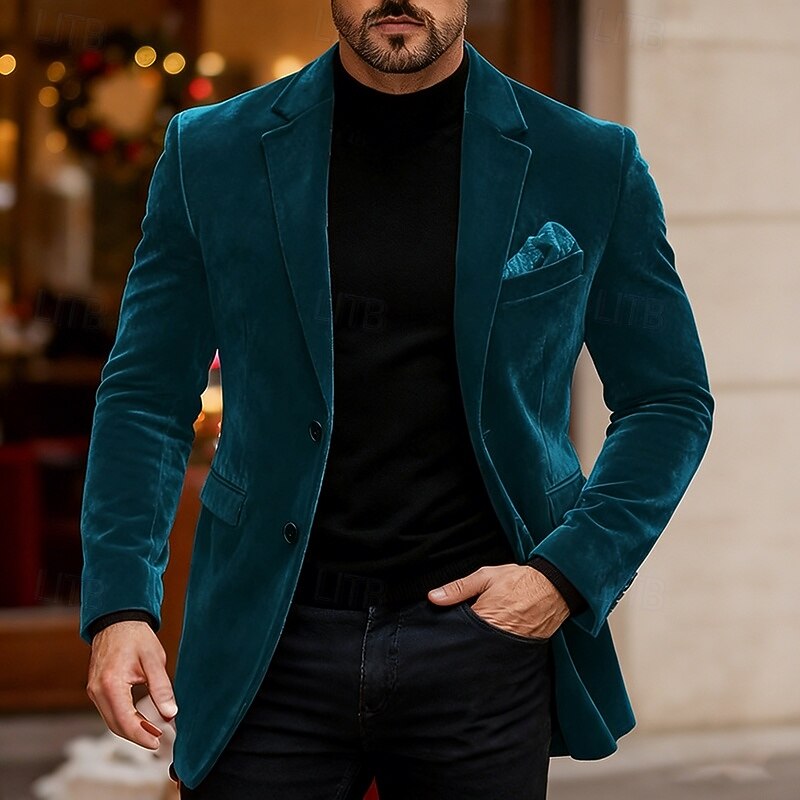 Per uomo Blazer Affari Cocktail party Ricevimento di matrimonio Moda Casual Primavera Autunno Poliestere Semplice Tasca Bottoni Confortevole Monopetto Giacca Rosso Blu reale Verde del 2026 a $69.99 –P3