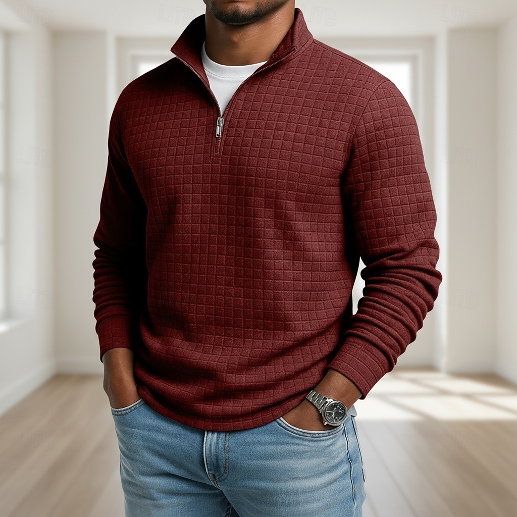 Муж. Вафельный тройник Футболка Футболка с четвертью молнией Длинный рукав Воротник-стойка Осень Зима Весна & осень Сплошной цвет Клетчатый Вязаная одежда Повседневные На каждый день Застегнуться 2026 - $22.99 –P5