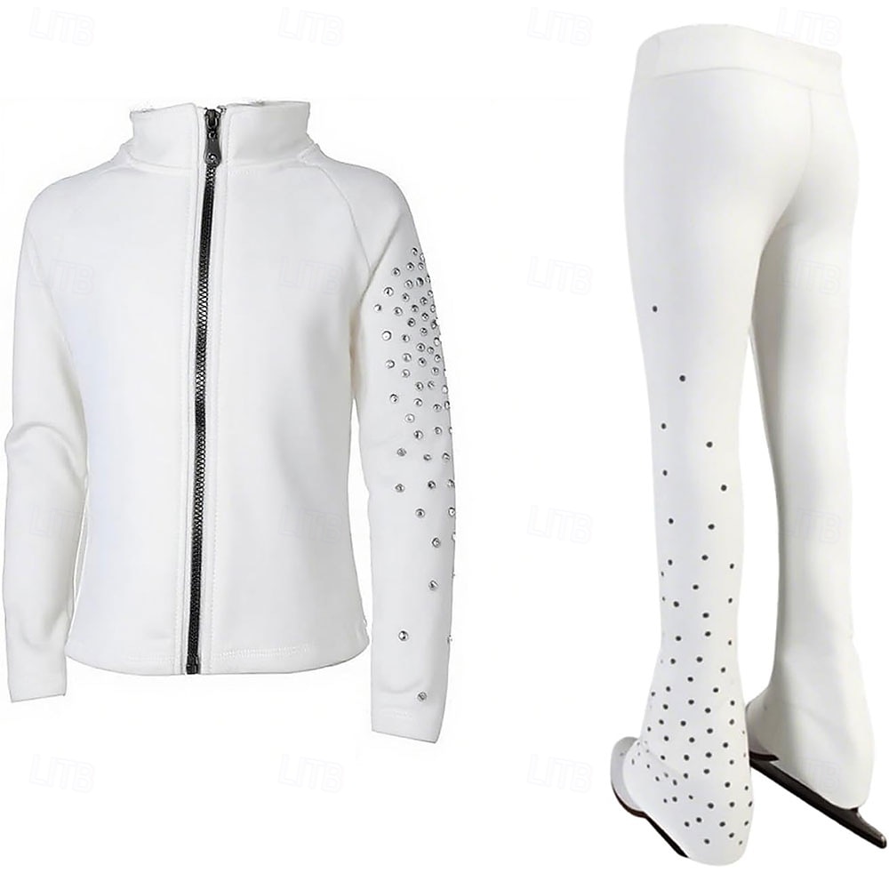 Eiskunstlaufjacke mit Hose, Damen- und Mädchen-Eiskunstlaufbekleidung, schwarz, dehnbar, Trainings- und Wettkampfbekleidung, wärmend, mit Kristall-/Strasssteinen besetzt, langärmlig, Eiskunstlauf 2026 - $160.99 –P1