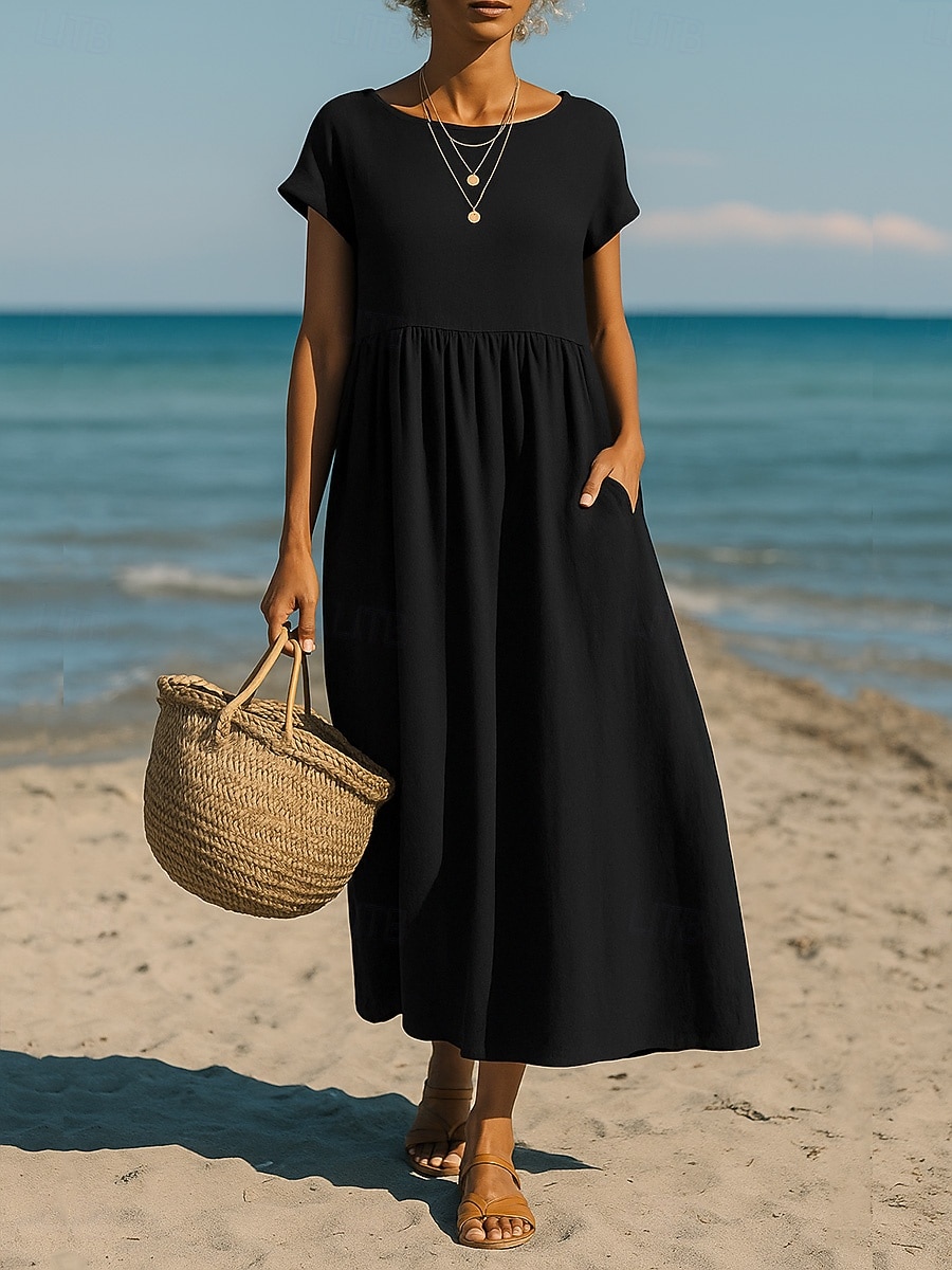 Women's Linen Like Faux Cotton Linen Maxi Dress A Line Dress Vacation Casual Boho Daily Loose Fit Plain Short Sleeve Crew Neck Blue Black White Light Green Summer Spring Fall 2026 - $25.99 Women's Linen Like Faux Cotton Linen Maxi Dress A Line Dress Vacation Casual Boho Daily Loose Fit Plain Short Sleeve Crew Neck Blue Black White Light Green Summer Spring Fall 2026 - $25.99